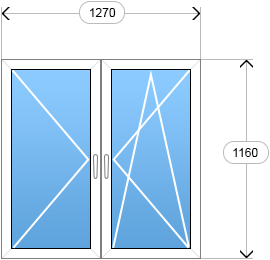 Двухстворчатое окно 1200 на 1160 мм
