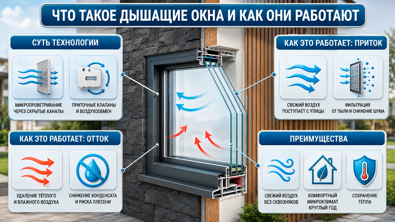 Как работают дышащие окна инфографика схема