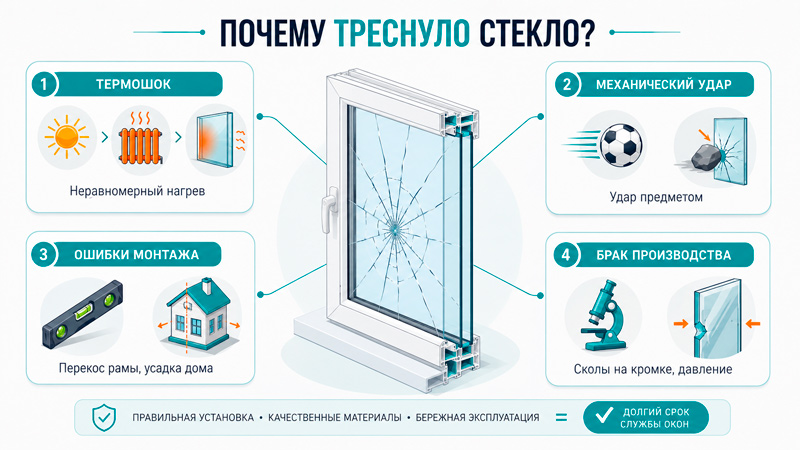 Схема почему треснул стеклопакет в окне